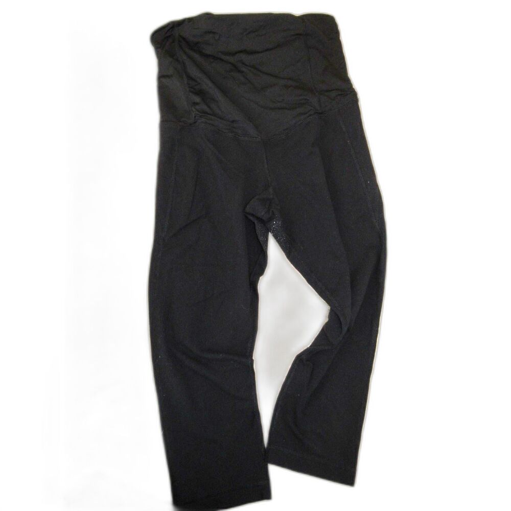 Small Black Isabel Maternity Capri Length Leggings with Over the Belly Band